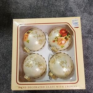 Vintage Christmas by Krebs Vintage pained glass Christmas Ornaments set of 4 RM